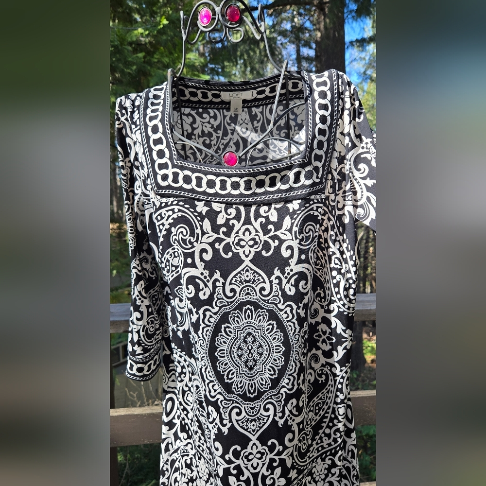 Loft petite Black & White Women's dress/tunic szMP - Picture 3 of 8